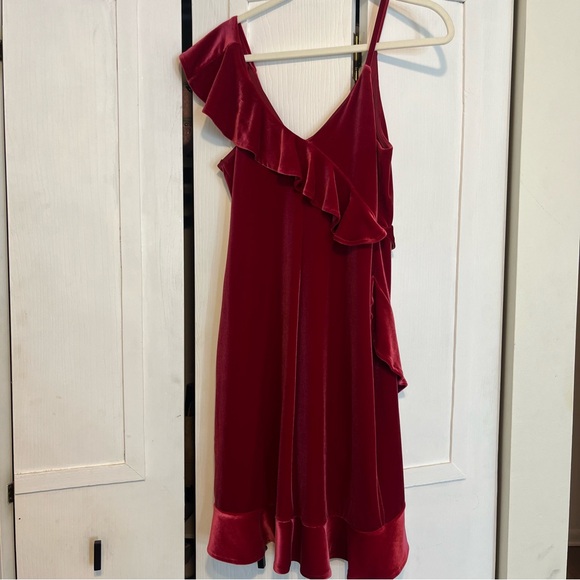 Express Velvet Red Ruffle Dress - Picture 3 of 4
